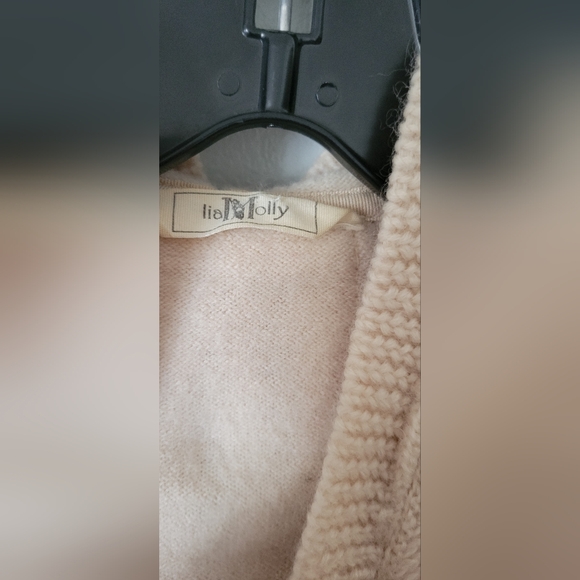 Anthropologie Lia Molly Beige Cable Knit 100% wool Cardigan hoody sweater S - Picture 4 of 4